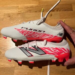 New Balance Kids Soccer Cleats in White and Pink